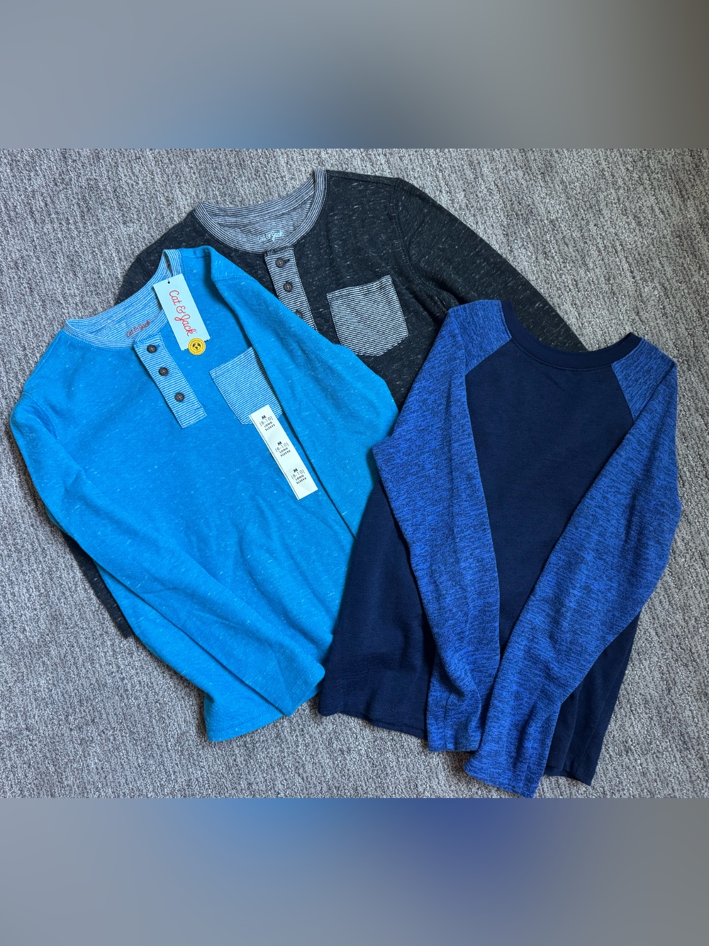 Cat & Jack Trio of Blue and Black Boys' Henleys - Medium 8/10
